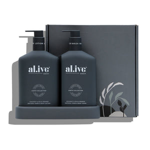 Al.ive Body WASH & LOTION Duo + Tray  - Coconut + Wild Orange