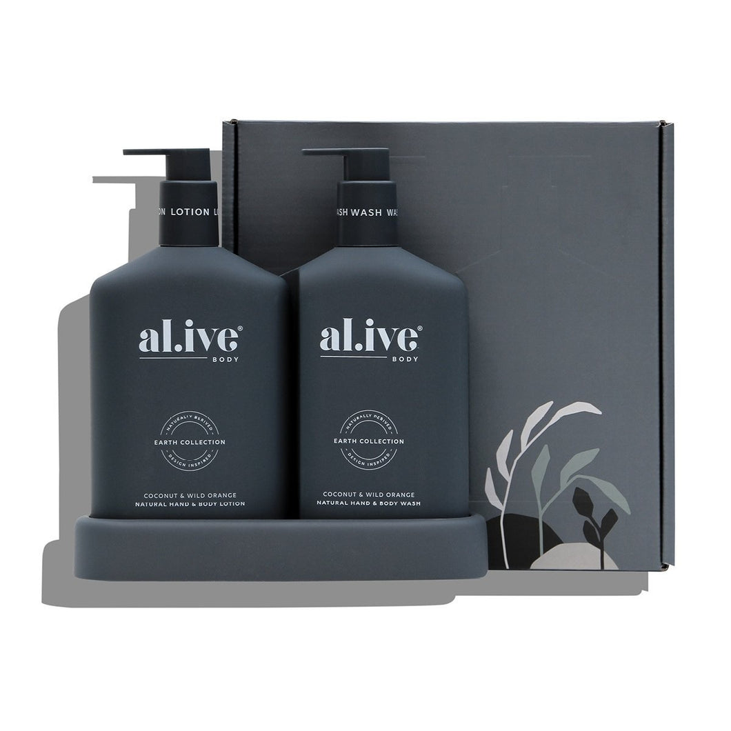 Al.ive Body WASH & LOTION Duo + Tray  - Coconut + Wild Orange