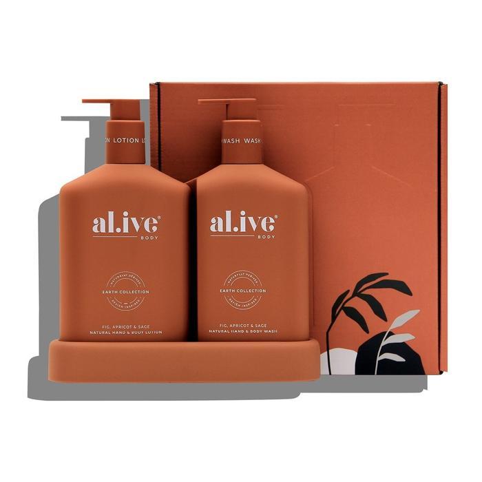 Al.ive Body WASH & LOTION Duo + Tray - Fig Apricot & Sage