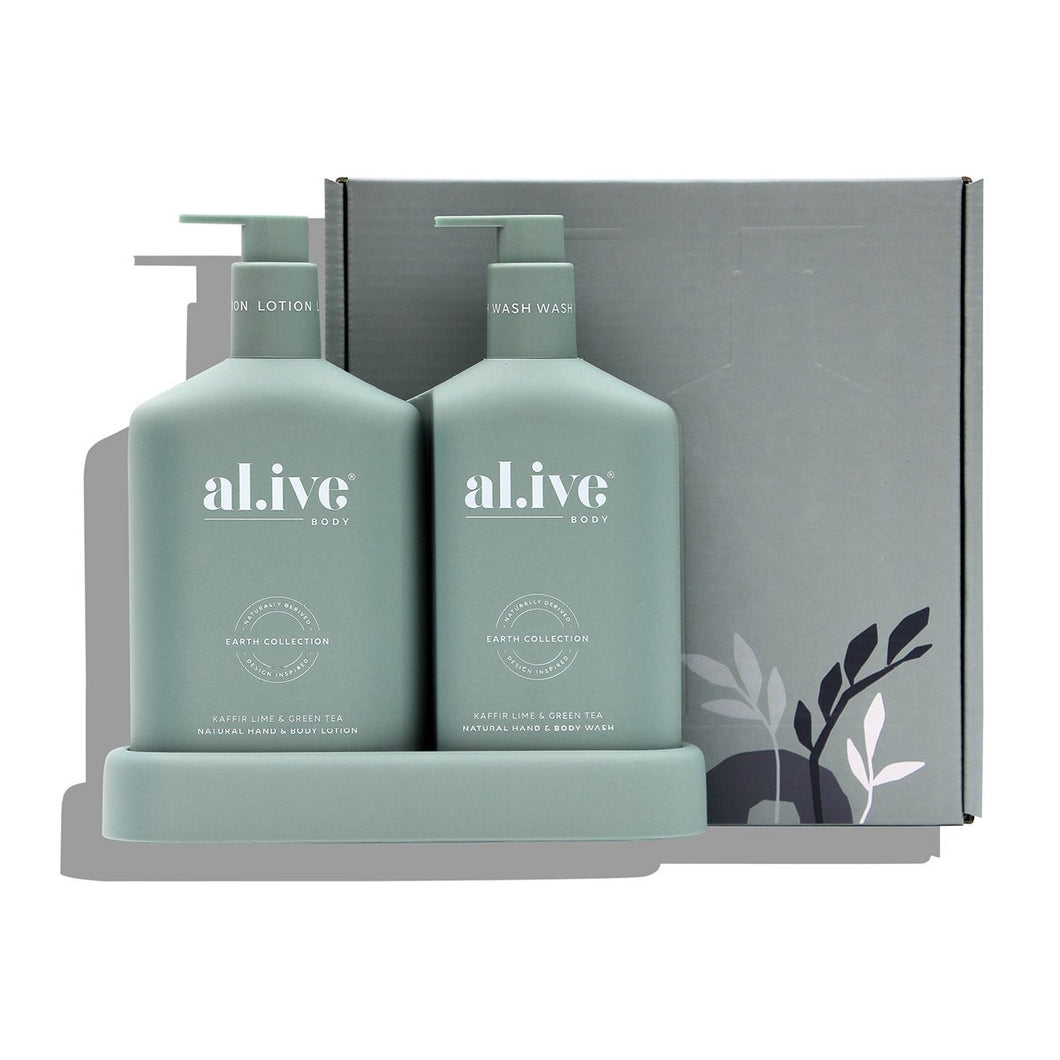Al.ive Body WASH & LOTION Duo + Tray - Kaffir Lime & Green Tea